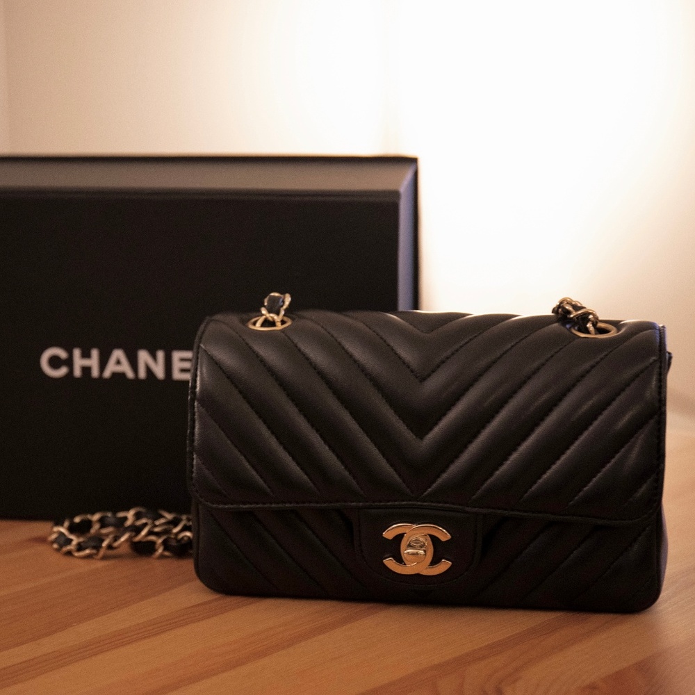Chanel Black Lambskin Chevron Mini Flap Bag